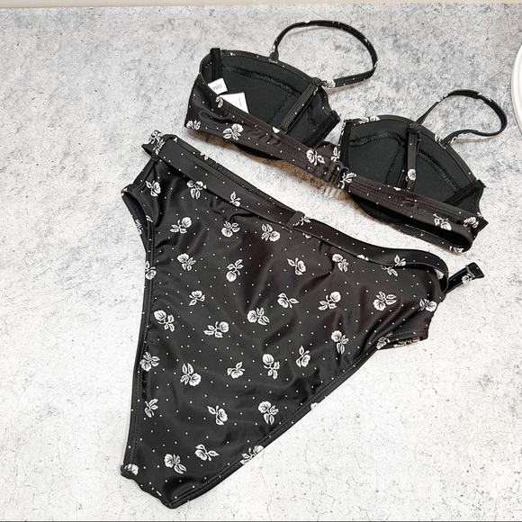 SET Onia Black Floral High Waisted Belted Bikini Set Two Piece Size Small S - Picture 5 of 7